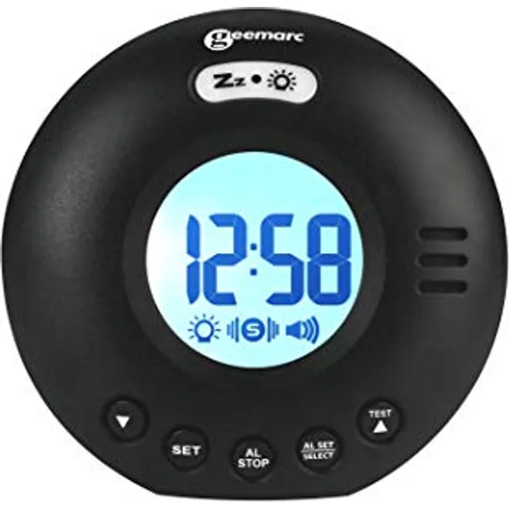 Geemarc Vibrationswecker mit starkem 75dB Klingelton, Blitzlicht und integriertem Vibrator für Hörgeschädigte und Langschläfer Wake 'N' Shake Voyager - Batteriebetrieben - Schwarz