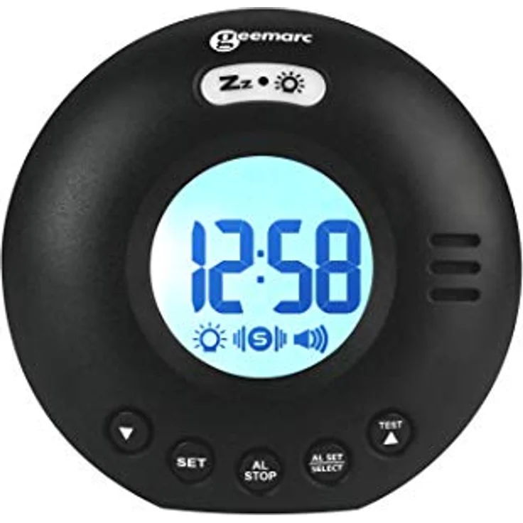 Geemarc Vibrationswecker mit starkem 75dB Klingelton, Blitzlicht und integriertem Vibrator für Hörgeschädigte und Langschläfer Wake 'N' Shake Voyager - Batteriebetrieben - Schwarz – Bild 1
