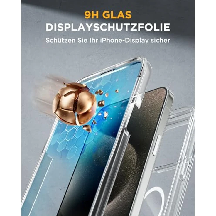 miracase Vollschutzhülle für iPhone 15 Pro, Magsafe, 360° Ganzkörperschutz mit 9H Glas Displayschutzfolie, Klar – Bild 3
