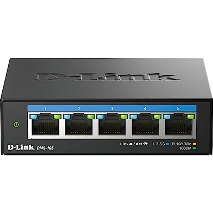 D-Link DMS-105 5-Port Multi-Gigabit Unmanaged Desktop Switch (5X 2,5G Ports, Lüfterlos, Low Profile, Kompakt, Metal Gehäuse, QoS, Plug and Play) – Bild 1