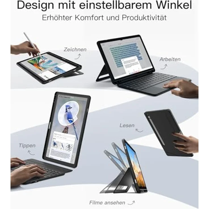 Inateck Hülle mit Tastatur für Samsung Galaxy Tab S10 FE/S9 FE/S9, abnehmbarer Ständer, QWERTZ mit Touchpad, Magnetisch, Kompatibel mit S Pen – Bild 4