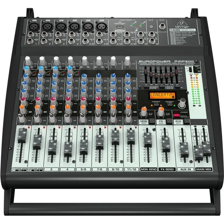 Behringer Mischverstärker PMP500 EUROPOWER 500W 12-Channel Powermixer - Powermixer, Ultrakompakter 2 x 250-Watt-Stereo-Aktivmixer in Schwarz