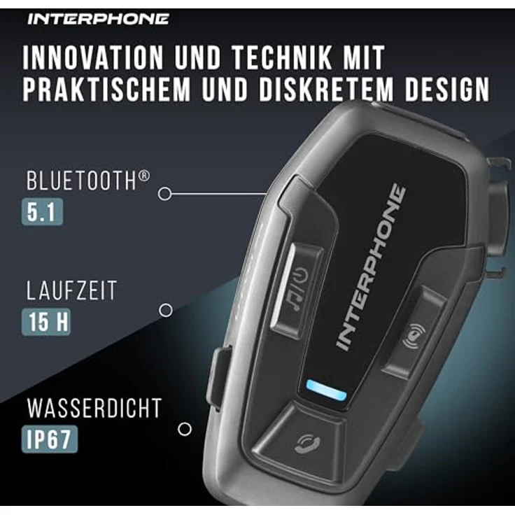 Interphone U-COM 7R, Helmkommunikationssystem mit Bluetooth 5.2, 15 h aktive Gesprächszeit, schwarz – Bild 3