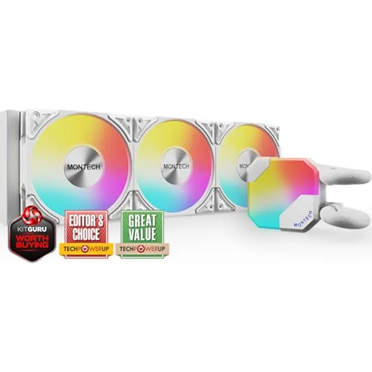 Montech Kit Watercooling AIO HyperFlow RGB - 360mm (Blanc), Montech Wasserkühlung mit ARGB-Beleuchtung