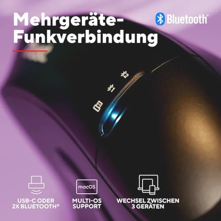 Trust Vyran, Kabellose Ergonomische Maus mit Ultraschnellem Scrollrad, Bluetooth + 2.4GHz, Leise Tasten, 85% Recyclingkunststoff, Schwarz – Bild 5