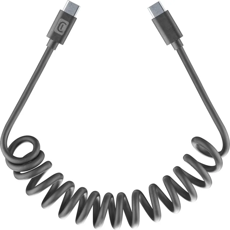 CellularLine Spiral Data Cable, 1,2 m USB-C auf USB-C, schwarz, Anti-Verwicklungs-Design, ideal für Auto-Nutzung