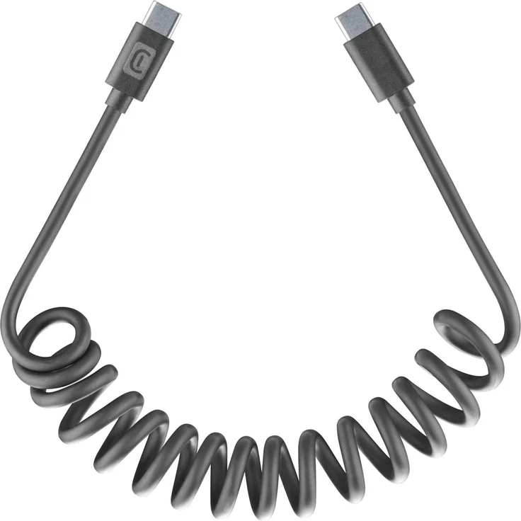 CellularLine Spiral Data Cable, 1,2 m USB-C auf USB-C, schwarz, Anti-Verwicklungs-Design, ideal für Auto-Nutzung