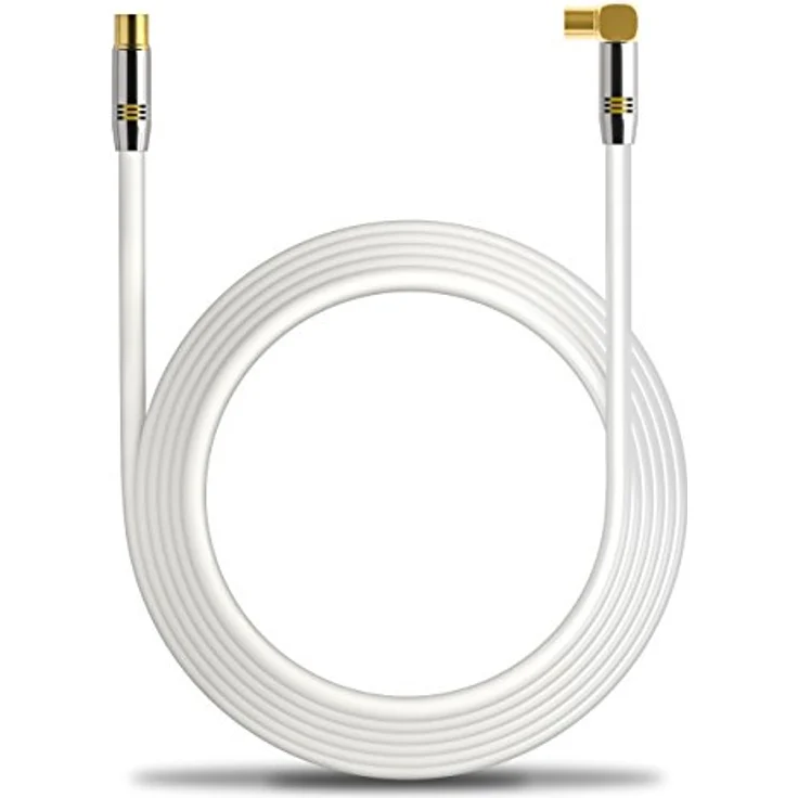 deleyCON 15m TV Antennenkabel PREMIUM HDTV Full HD - 1x gewinkelt - Koaxialkabel - TV-Stecker (gerade) zu TV-Buchse (90° Grad) - Weiß - METALL – Bild 5