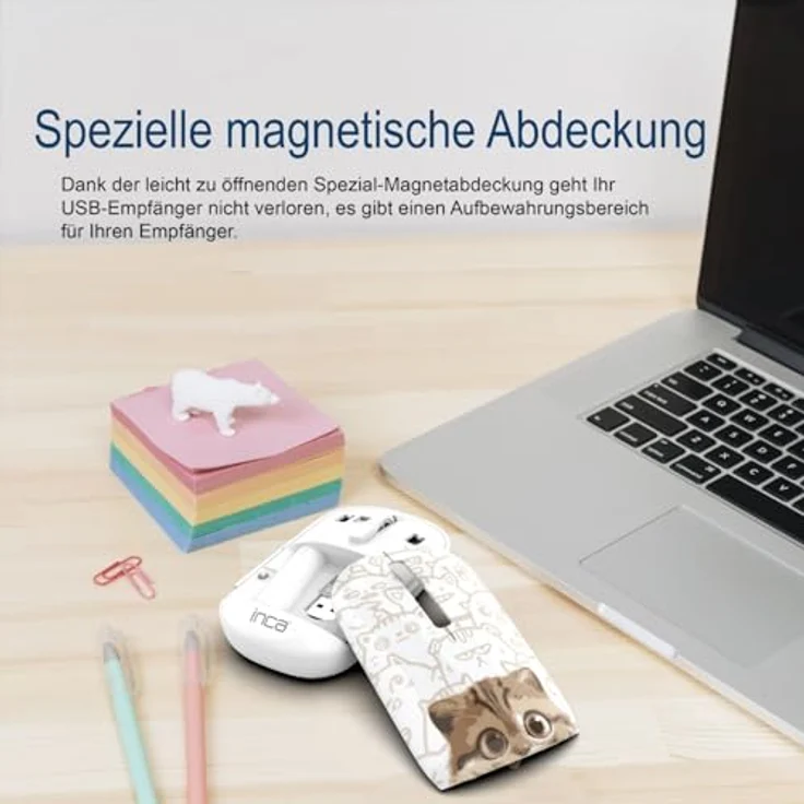 İnca IWM-242K, Kabellose Funkmaus mit Katzendesign, Bluetooth 5.4 und 2.4G, 800/1200/1600 DPI, ergonomisch und leise für Laptop, Mac, PC – Bild 3