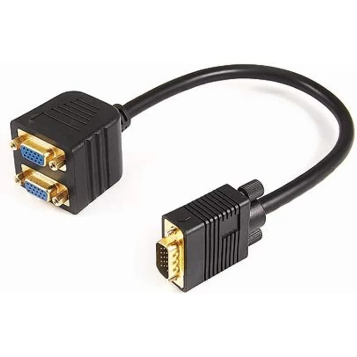 PremiumCord Adapter VGA-Stecker auf 2X VGA-Buchse, Splitter für mehrere Geräte, Schwarze Farbe