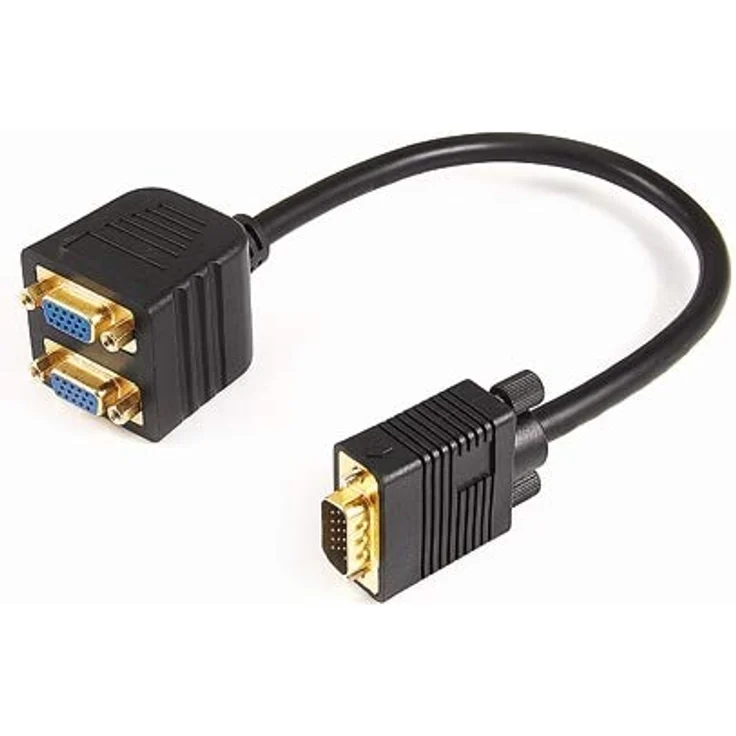 PremiumCord Adapter VGA-Stecker auf 2X VGA-Buchse, Splitter für mehrere Geräte, Schwarze Farbe – Bild 1