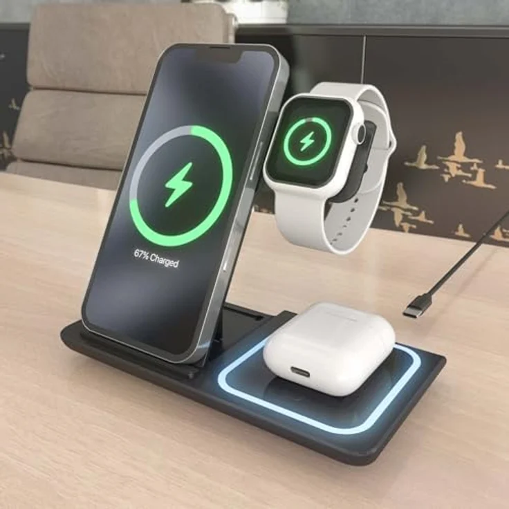 AISENS 3-in-1 Kabelloses USB-C-Ladegerät, 15 W für Apple Watch mit Ladehülle, Weiß, faltbar und kompatibel mit Handyhüllen bis 3 mm – Bild 5