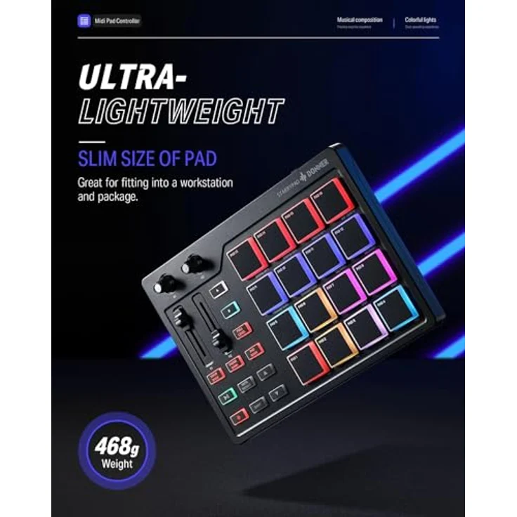 Donner Starrypad MIDI Controller, 16-Pad-Controller mit personalisierbarer Beleuchtung in 7 Farben – Bild 4