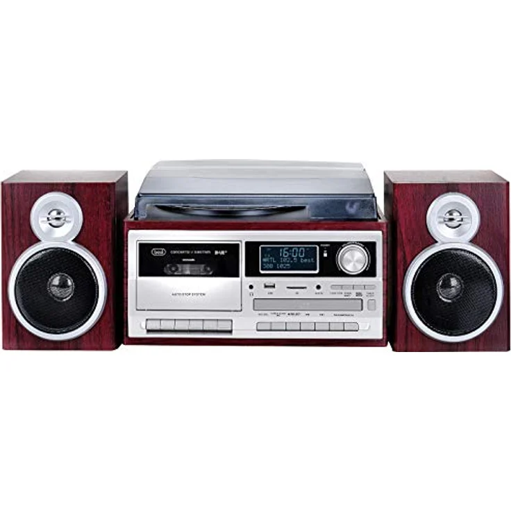 Trevi TT 1072 DAB Bluetooth-Stereo-Plattenspieler mit digitalem DAB/DAB+-Empfänger, Encoding-Funktion, MP3-Player, CD, USB, AUX-In, SD, Kassetten, Holz – Bild 2