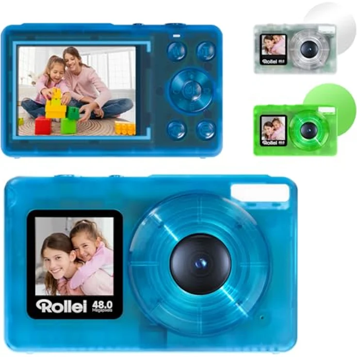 Rollei Compactline Pocket, 48 MP Kompaktkamera mit 8000 x 6000 Pixel Auflösung, transparent blau – Bild 1