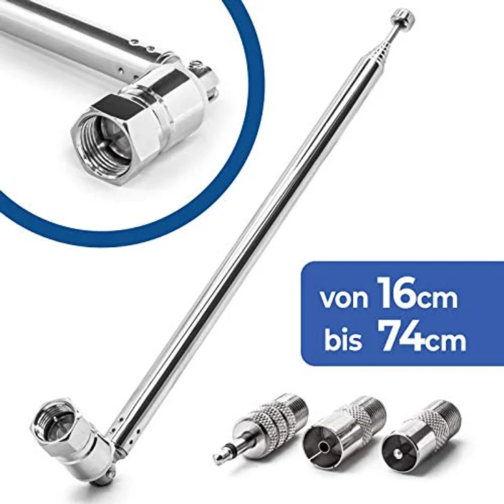 Adapter Universe 74cm Teleskop Antenne Ersatz F Stecker DAB UKW Radio FM AM Auto Audio Stabantenne - Universal kompatibel, ausziehbar, Metall, schwarz – Bild 2