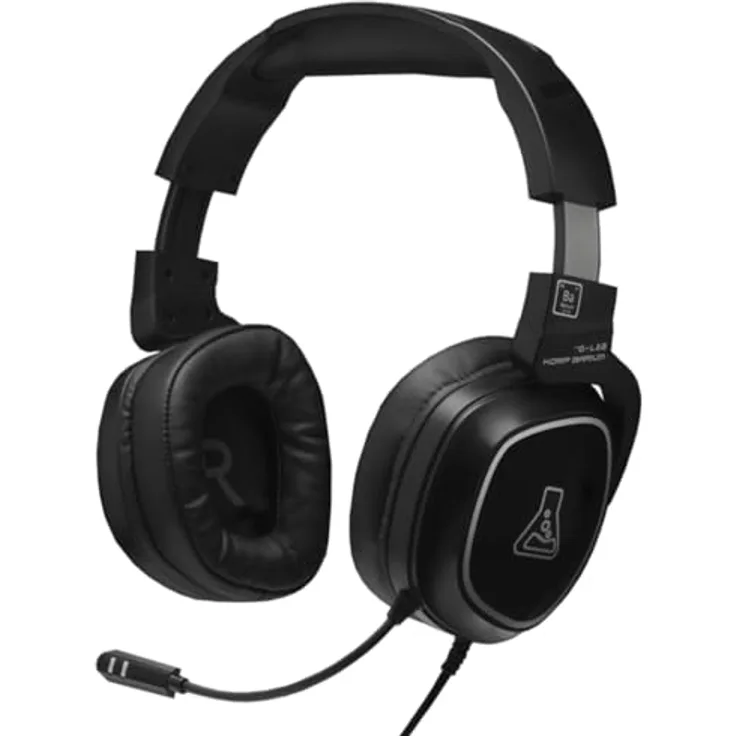 THE G-LAB Korp Barium, Gaming-Kopfhörer mit hochwertigem Stereo-Sound, flexiblem Mikrofon, 3,5 mm Klinkenstecker, drehbaren Ohrmuscheln, ultra Komfort – Schwarz