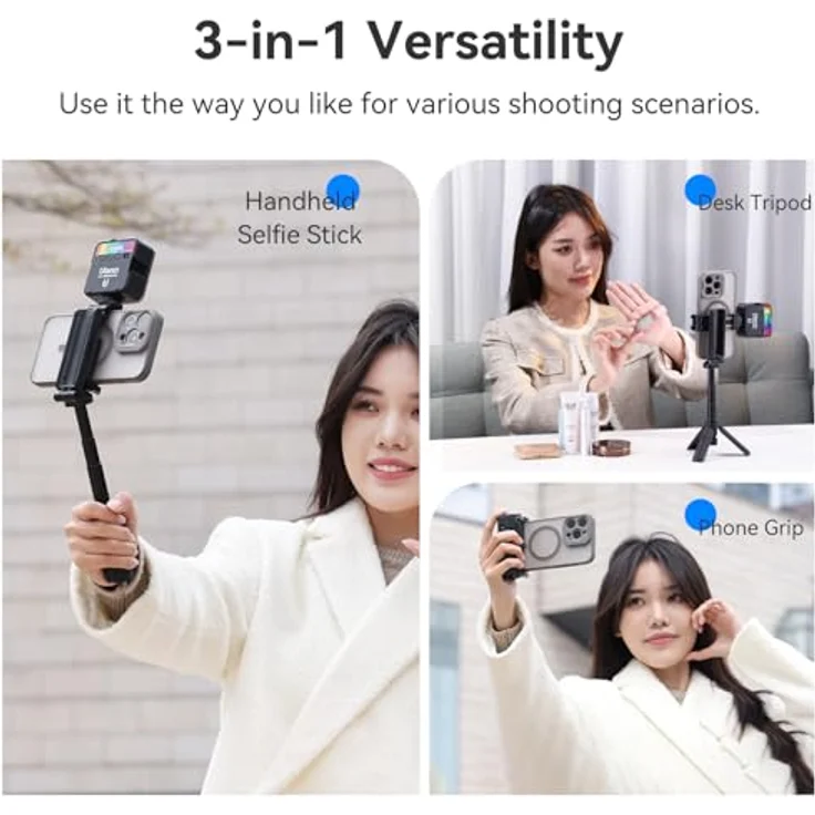 ULANZI JJ02 Pocket Selfie Stick Stativ mit Bluetooth-Fernbedienung, 360° drehbar, für Smartphones bis 9,5 cm Breite, kompakt und tragbar – Bild 3