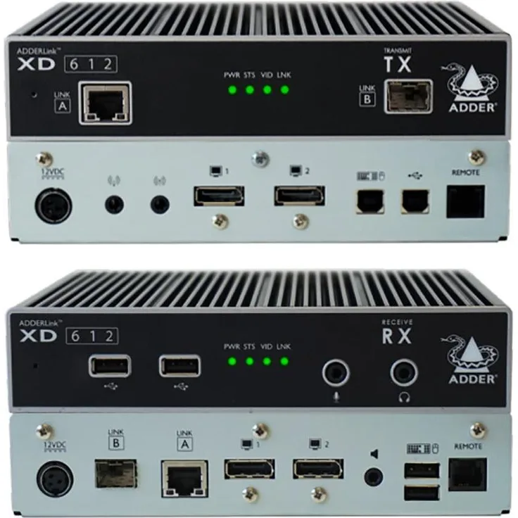 Adder AdderLink XD612, HD-MST Dual HD Extender Pair, KVM Switch für Tastatur, Video, Maus und Audio