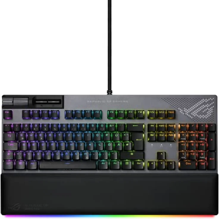 ASUS ROG Strix Flare II Animate mechanische Gaming Tastatur (austauschbare ROG NX-Switches, PBT-Doubleshot-Tastenkappen, LED-Display, 8000 Hz, Aura Sync RGB-Beleuchtung, DE QWERTZ-Layout) schwarz – Bild 1