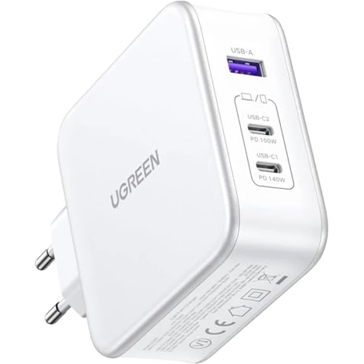 UGREEN Nexode USB-A+2*USB-C 140W GaN Tech. & USB-C Kabel 2m, weiß – Bild 3