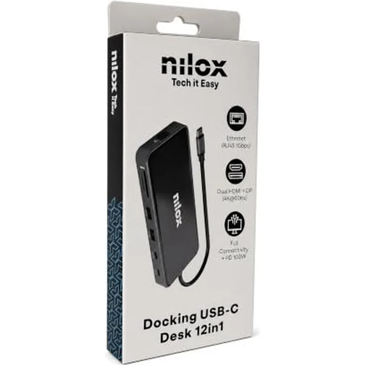 Nilox 12 in 1 USB-C Hub, Docking Station in Grau mit 12 Ports, Slim Fit, Plug & Play – Bild 10