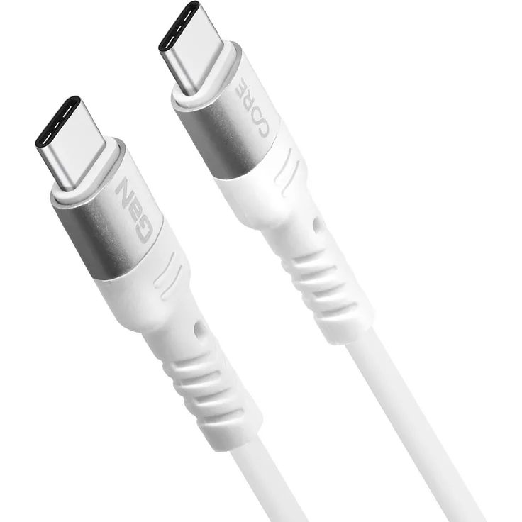FOREVER USB-C / USB-C Kabel, 2m lang mit verstärkten Anschlüssen, bis zu 100W Leistung, Weiß