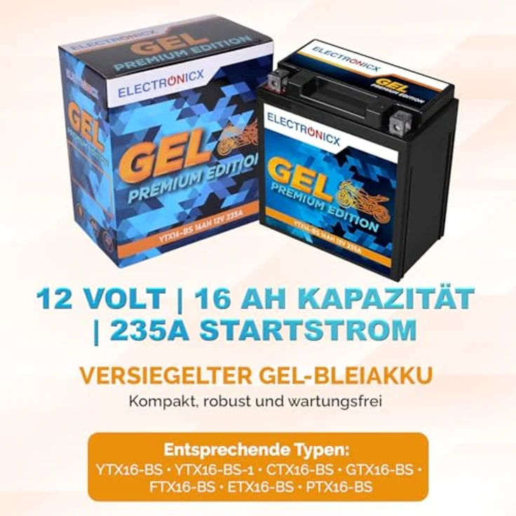 Electronicx Extreme Edition GEL Motorradbatterie 16Ah 12V für Motorrad, Roller, Quad & ATV - wartungsfrei, rüttelfest, auslaufsicher, tiefentladungsfest – Bild 5