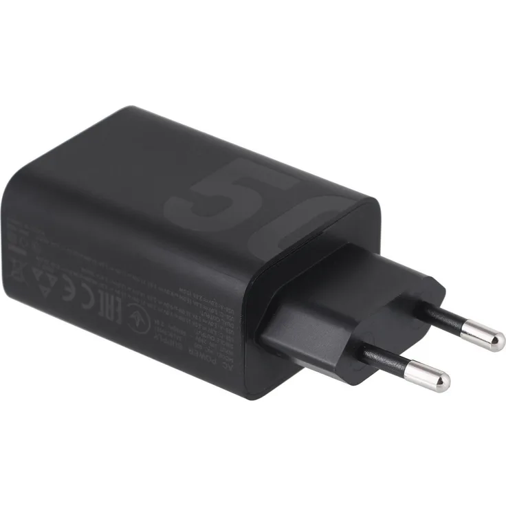 Motorola TurboPower 50W Reiseladegerät, Duo USB-C + USB-A, mit USB-C-Kabel, Schwarz