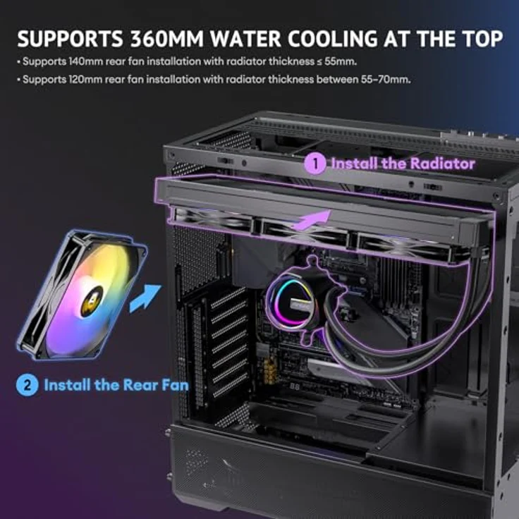 Antec FLUX Rear Midi Tower PC Gehäuse, ATX/Micro-ATX/ITX, schwarz, mit RGB-Beleuchtung und verbessertem Kabelmanagement – Bild 8