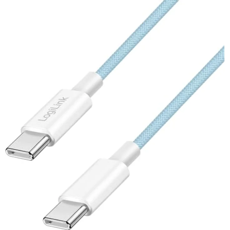 Logilink USB 2.0 Typ-C Anschlusskabel, C zu C, nylonummantelt, 60W, 1,5 m, blau – Bild 1