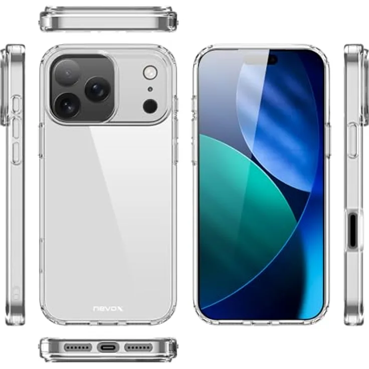 Nevox StyleShell Flex für Apple iPhone 17 Pro Max (6,9 Zoll) – Transparente TPU Handyhülle, Ultra Slim 0,7 mm, Kristallklar, 360° Kratzschutz, Passgenau mit Kameraschutz