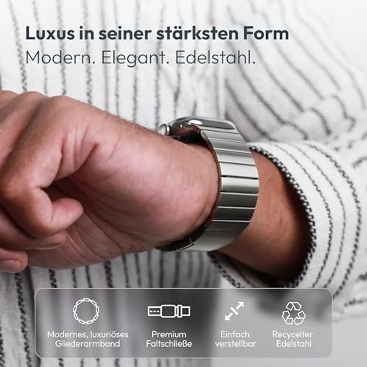 VONMÄHLEN Link Bracelet Pro, Hochwertiges Edelstahlarmband kompatibel mit Apple Watch, 316L Edelstahl mit 25% Recyclinganteil, inklusive Anpassungstool und Butterfly-Faltschließe – Bild 2