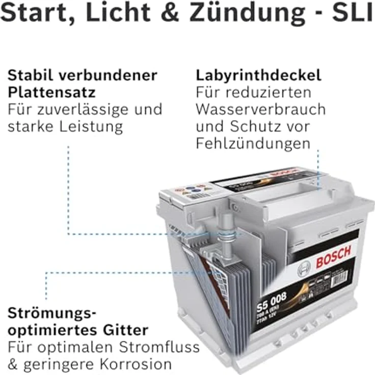 Bosch S5 008, Autobatterie 12V 77Ah 780A, wartungsfrei mit PowerFrame®-Technologie – Bild 5