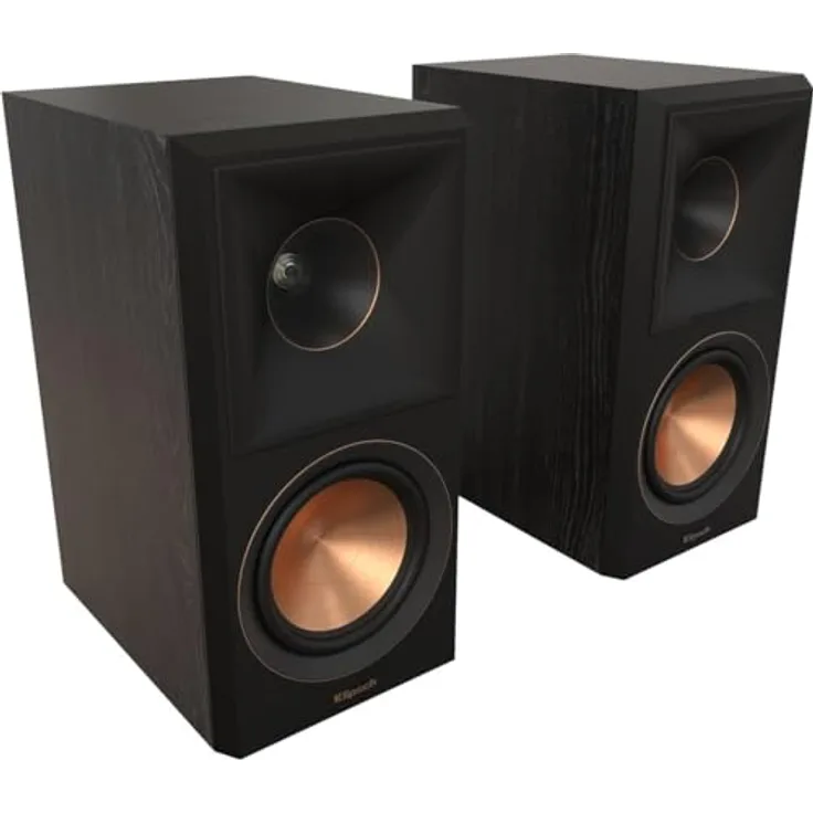 Klipsch Reference Premiere RP-500M II Ebenolz Bücherregal Lautsprecher Paar mit größerer 90° x 90° Hybrid Tractrix® Hupe, 1 cm Hochtöner und 13,3 cm Kerametallic Tieftöner