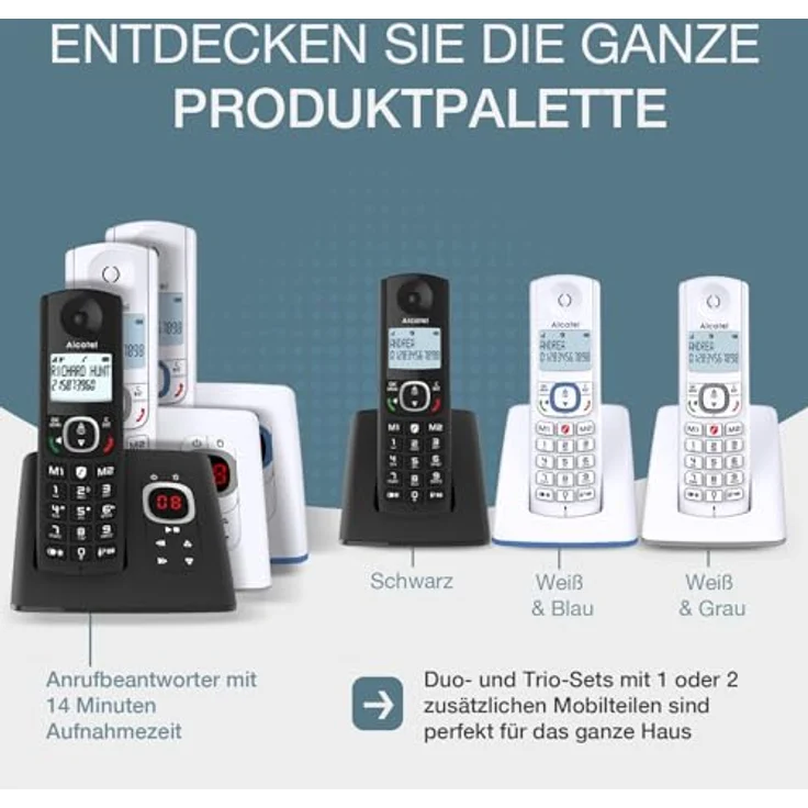 ALCATEL F530 Voice, Schnurloses Festnetztelefon DECT mit Anrufbeantworter, großem beleuchtetem Display, Freisprechfunktion, Anrufblockierungsfunktion, 2 Direktwahltasten, Weiß/Blau – Bild 5
