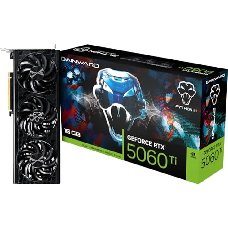 Gainward RTX 5060 Ti Python III, Grafikkarte mit 16GB GDDR7, 128-Bit, 14000 MHz und 3 Lüftern – Bild 1