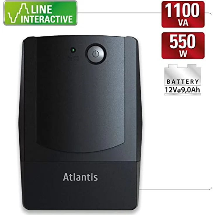 Atlantis Land OnePower PX1100, Unterbrechungsfreie Stromversorgung (USV) 1,1 kVA, 550 W, 4 AC-Ausgänge, LED-Display, kompakte Bauweise – Bild 2