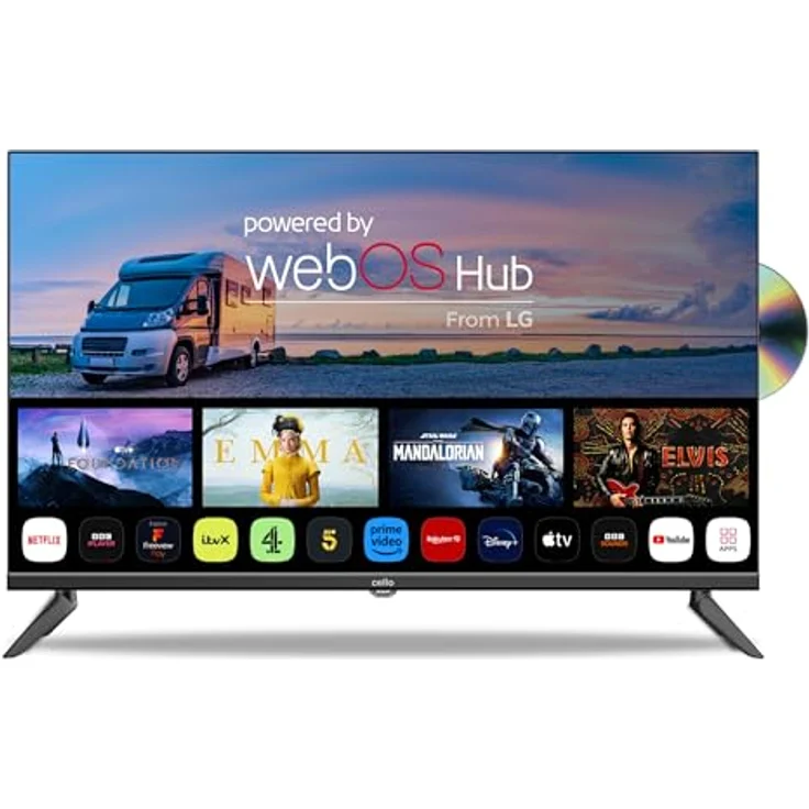 Cello C3224WSF 32 Zoll 12V Traveller Smart TV mit DVD-Player, Full HD 1080p, WebOS, Bluetooth, Netflix, Prime Video, vorinstallierten Apps, DVB-C/S2/T2 Tuner – Bild 1