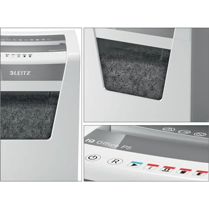 Leitz IQ Office Aktenvernichter, Mikroschnitt, Sicherheitsstufe P5, 10 Blatt Kapazität, 23L Abfallbehälter, Schredder, weiß, 80020000 – Bild 4