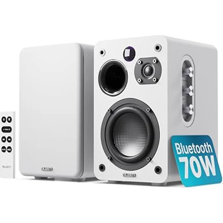 MAJORITY D70X Aktivlautsprecher, 70W Bluetooth Regallautsprecher mit HDMI ARC, Dualtreiber Kohlefaser, Studio Monitor mit Fernbedienung (Weiß) – Bild 1