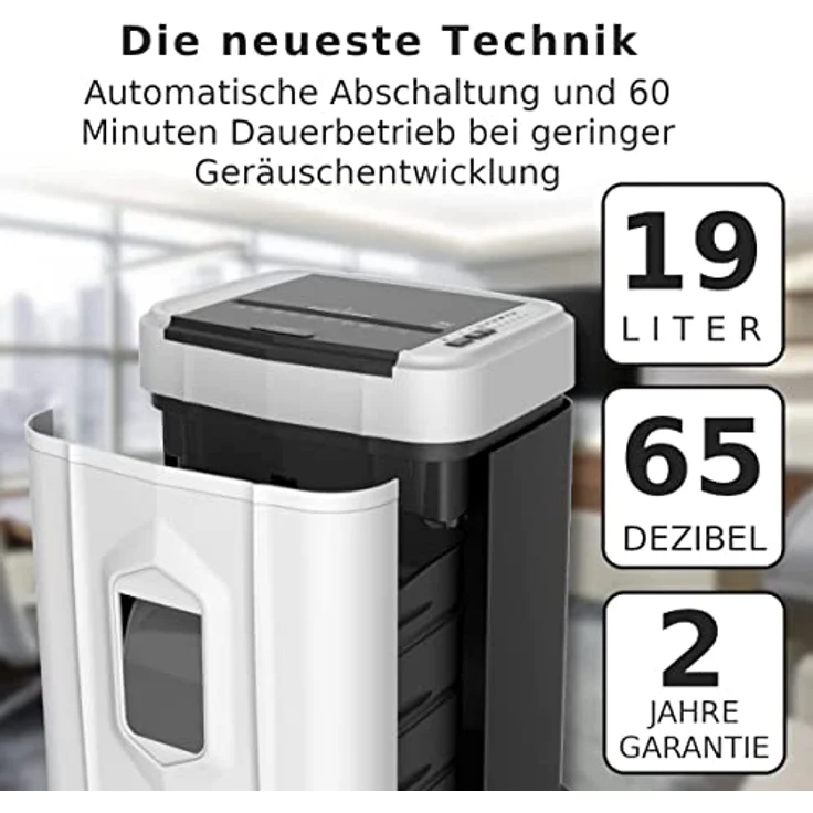 LMG Germany Aktenvernichter Papierschredder Autofeed 120 Blatt, leise, Partikelschnitt, bis zu 10 Blatt manuell, 60 Minuten Dauerbetrieb, weiß – Bild 2