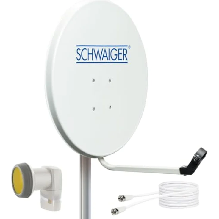 SCHWAIGER 9727 SAT-Anlage Satelliten-Set, Single-LNB, Koaxialkabel 10m, digital SAT-Antenne aus Aluminium Hellgrau 55 x 62cm – Bild 1