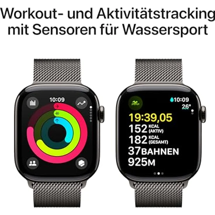 Apple Watch Series 10, 42 mm, GPS + Cellular, Titangehäuse Schiefer, Milanaise Armband Schiefer, One size – Bild 4