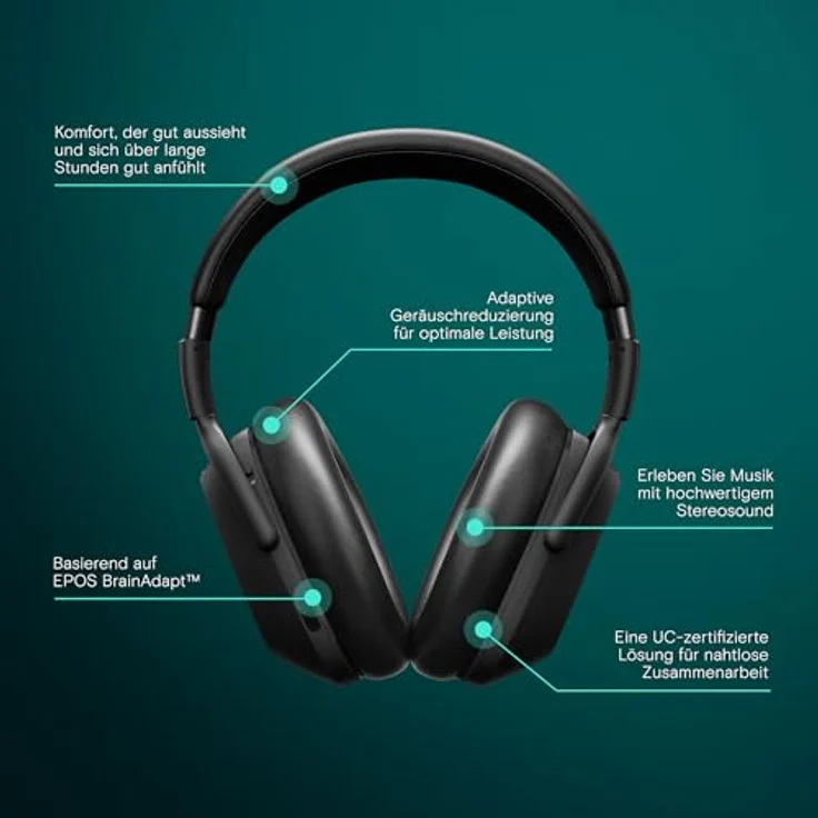 EPOS Adapt 660, USB-C Kabelloses Bluetooth Headset mit hybrider ANC, UC-Zertifiziert, 30 Std. Akku, Dual-Geräte-Verbindung, Komfortables Over-Ear Design, Schwarz – Bild 2
