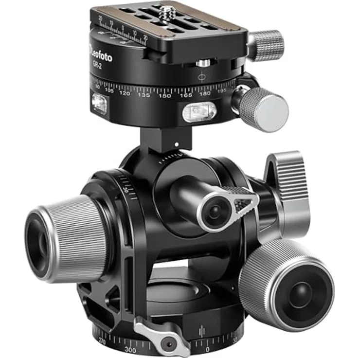 Leofoto G4 Pro Getriebeneiger, Stativkopf mit 3-Achsen Feineinstellung und Panorama-Funktion, inkl. Schnellwechselplatte NP-60 und Wasserwaage