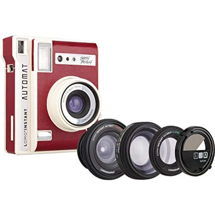 Lomography Lomo'Instant Automat Sofortbildkamera South Beach + 3 Objektivaufsätze, Automatische Belichtungszeit, Zonenfokus, inkl. Makro-Objektiv, Fisheye-Objektiv, Weitwinkel-Objektiv