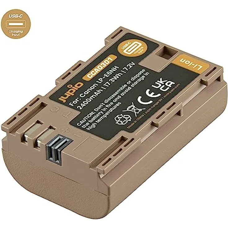 Jupio LP-E6NH *ULTRA C*, 2400mAh Akku mit USB-C Ladeeingang für Canon Digitalkameras, inkl. USB-C-auf-USB-A Kabel