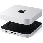 SATECHI Mac Mini Hub & Ständer mit SSD-Gehäuse Silber für NVME & SATA M.2, USB C 10 Gbit/s, 3 USB A 5/10 Gbit/s, 2.0 Audio-Buchse, für Mac Mini M2/M1, Mac Studio