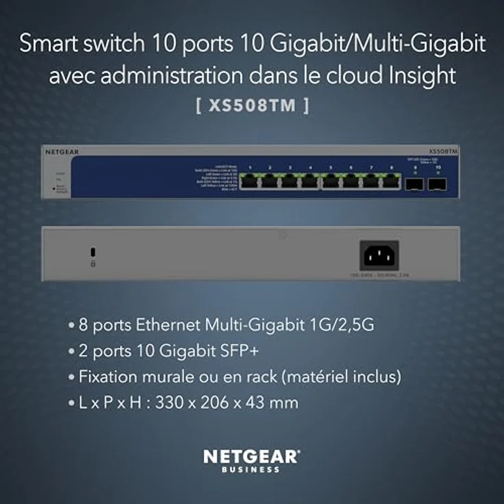 Netgear XS508TM, 10-Port Netzwerk Switch mit Cloud-Management, Grau – Bild 2